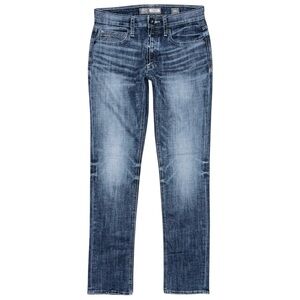Buckle BKE Mens 31 LONG Jake Taper Leg Button Fly Blue Denim Jeans Whiskered EUC